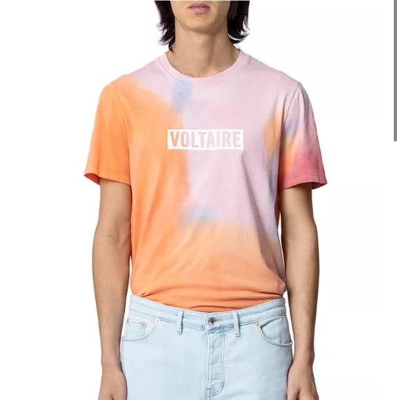 Zadig and Voltaire Tie Dye Logo Tee Orange Pink Mens crewneck short sleeve M NEW - Picture 11 of 12